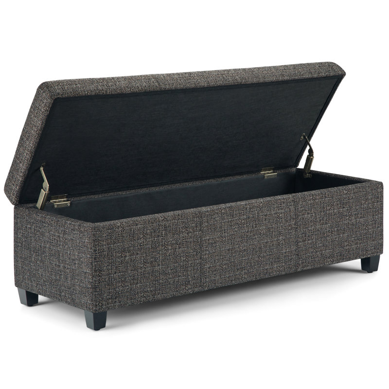 Dark Gray Tweed Upholstered Storage Ottoman Bench