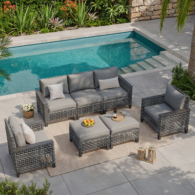 5-Piece Outdoor Patio Conversation Set with 3-Seat Sofa, Armchairs and Ottomans