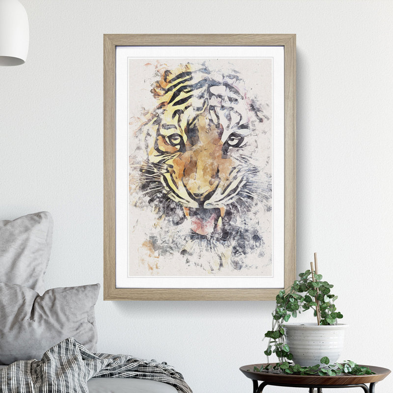Prowling Tiger - Picture Frame Painting Print, 87cm H x 62cm W x 2cm D, Oak Framed