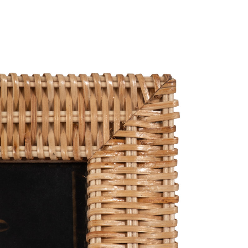 Neutral Textured Wood Brown Woven Rattan Detail Rectangle Photo Frame, 9"H x 0.5"W x 0.5"D