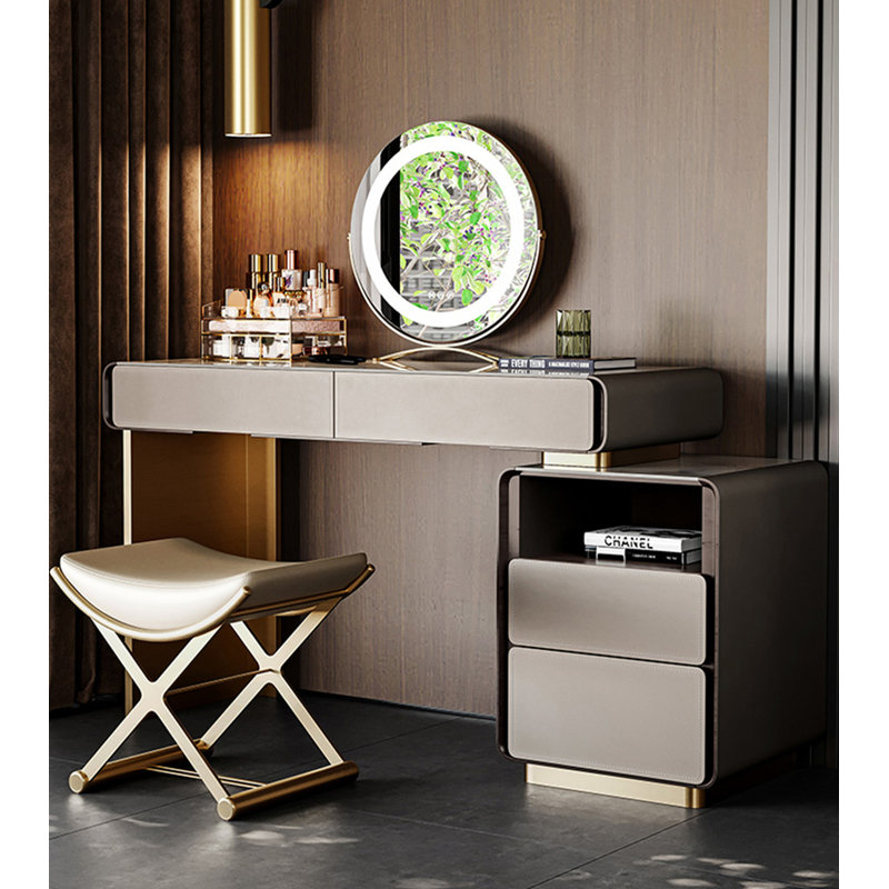 Coiffeuse italienne minimaliste en pierre frittée et cuir de selle pour chambre à coucher