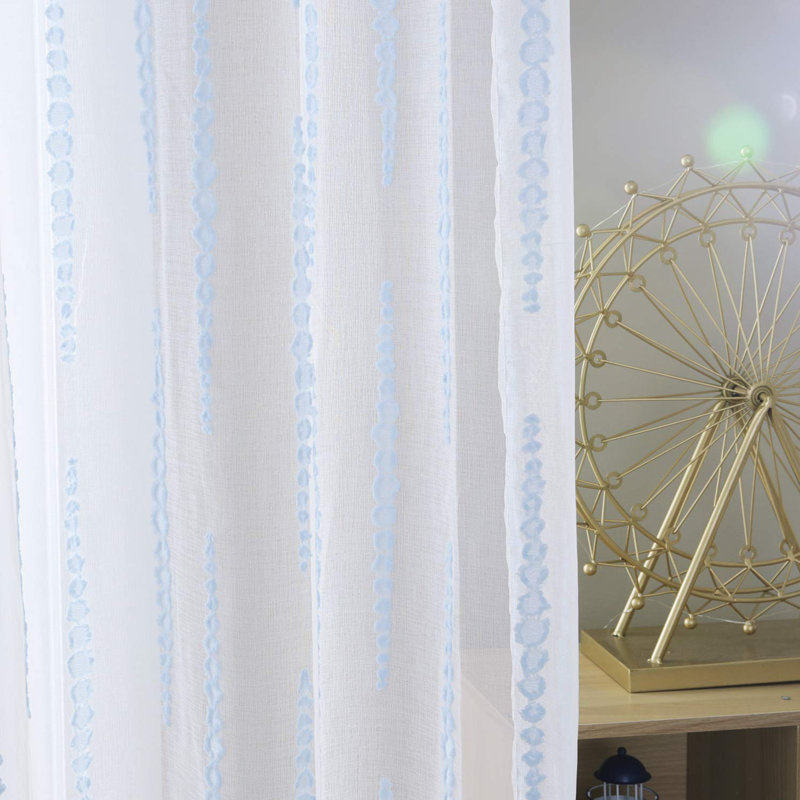 Jacquard Striped Design Rod Pocket Sheer Curtains (Set of 2), Sky Blue, 52" W x 24" L