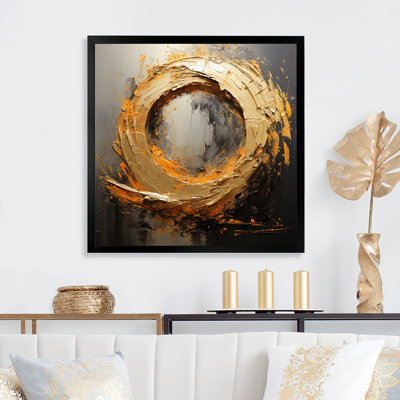 Spirale rétro, peinture dorée sur fond noir I - Abstract Spirals Large, art mural