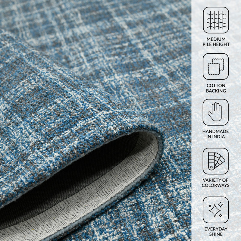 Tapis bleu en laine touffeté à la main Bakstran, Rectangle 8 pi 1 po x 11 pi 1 po
