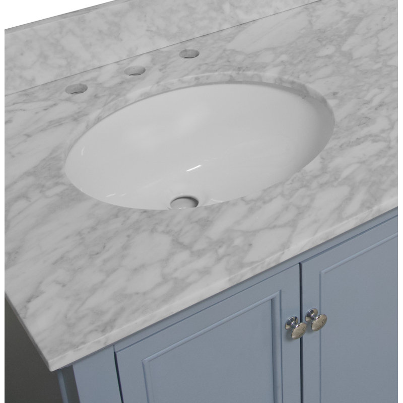 Ensemble de meuble-lavabo double 60 po Ferdinand, Marbre de Carrare, Bleu poudré