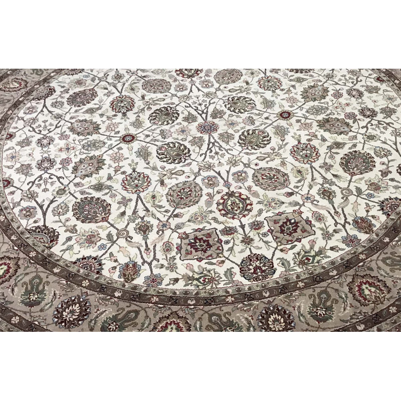 Tapis ivoire et taupe noué à la main de haute qualité