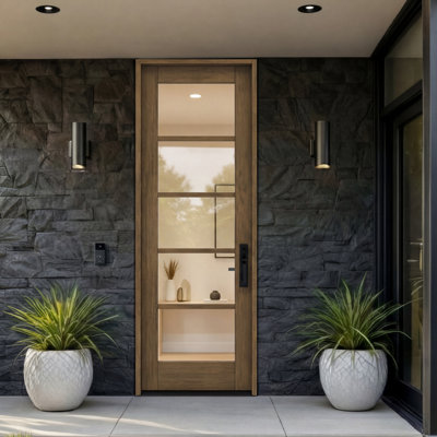 Porte simple, extérieur pré-monté RTA, SDL 5 Lite, bois d'acajou brut