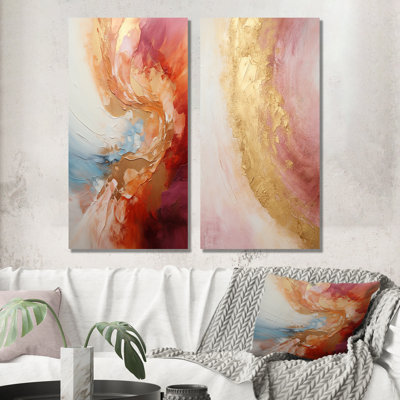 Gold Pink Desert Mirage Spiral - Abstract Spirals Wall Decor Set Of 2