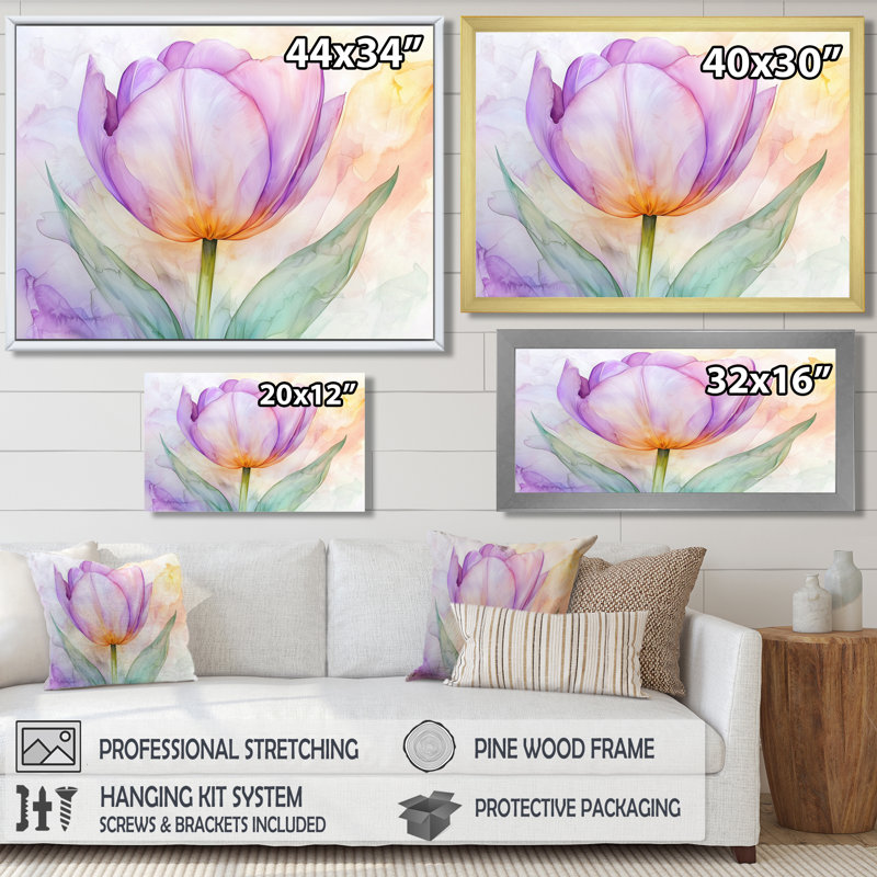 Décoration murale radiant fleur de tulipe mauve III, H 34 po x l 44 po, Impression dans un cadre flottant sans passe-parto