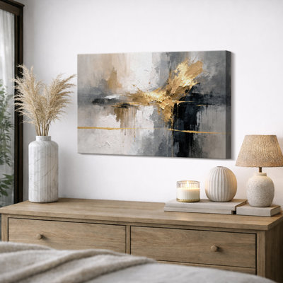 Abstrait neutre, horizon doré, œuvre d'art moderne, impression de giclée sur toile encadrée