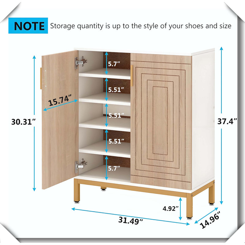 Rangement pour chaussures robuste, spacieux et durable, Or / blanc, naturel