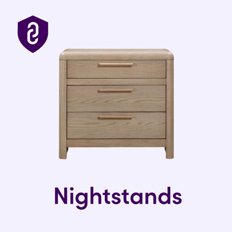 Light oak three-drawer nightstand with wooden handles