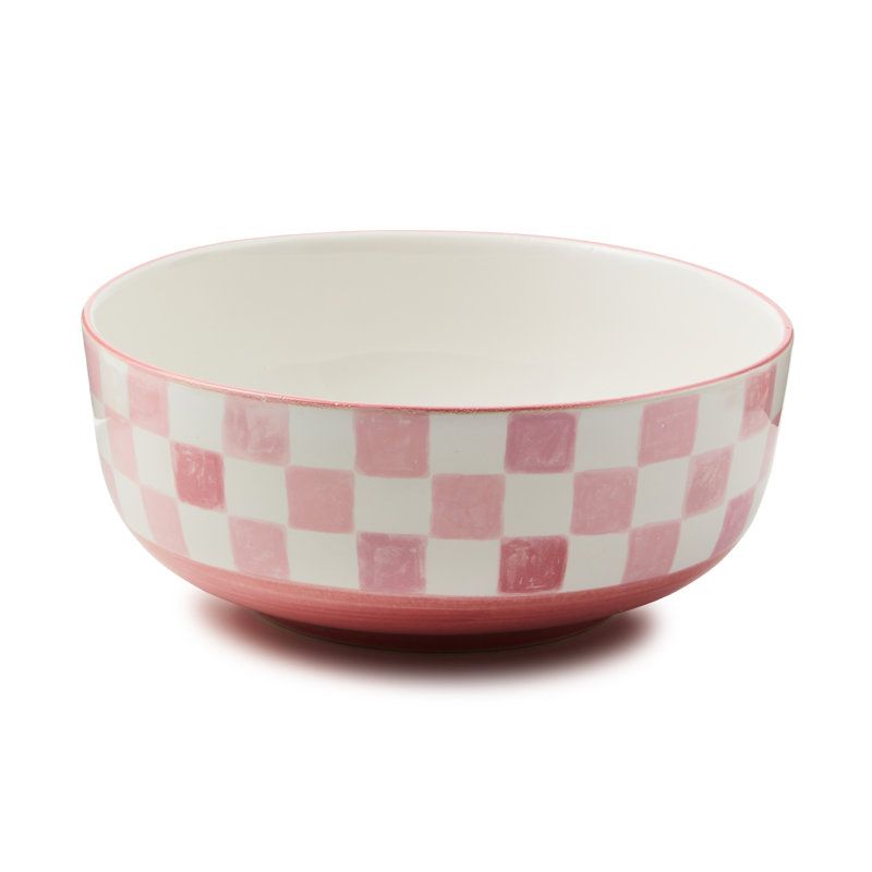 Black Check Serving Bowl, Pink
