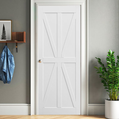 CRAZY ELF 28" X 84" Star Style Real Primed Door Slab, DIY Panel Door, Modern Interior Barn Door, Moisture-Proof, Anti-Deformation, Pre-Drilled Ready To Assemble, Suitable For Pre-Hung And Barn Door