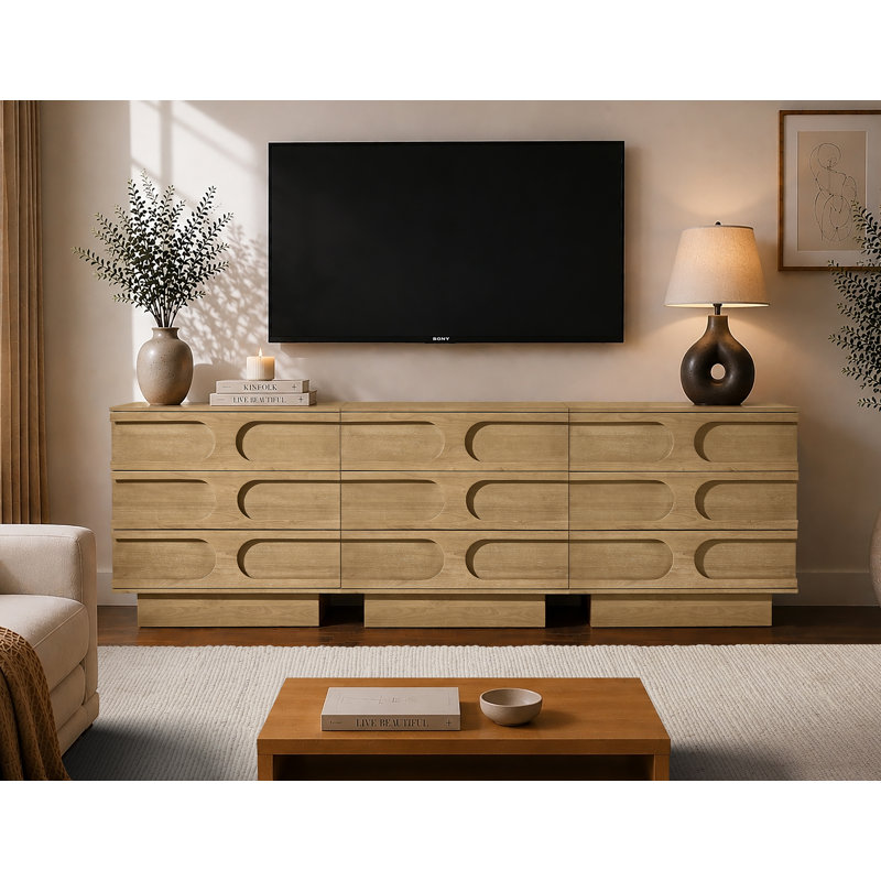 Aberdeen 4 Piece Modular Solid Wood with Integrated Drawers Credenza, Oak