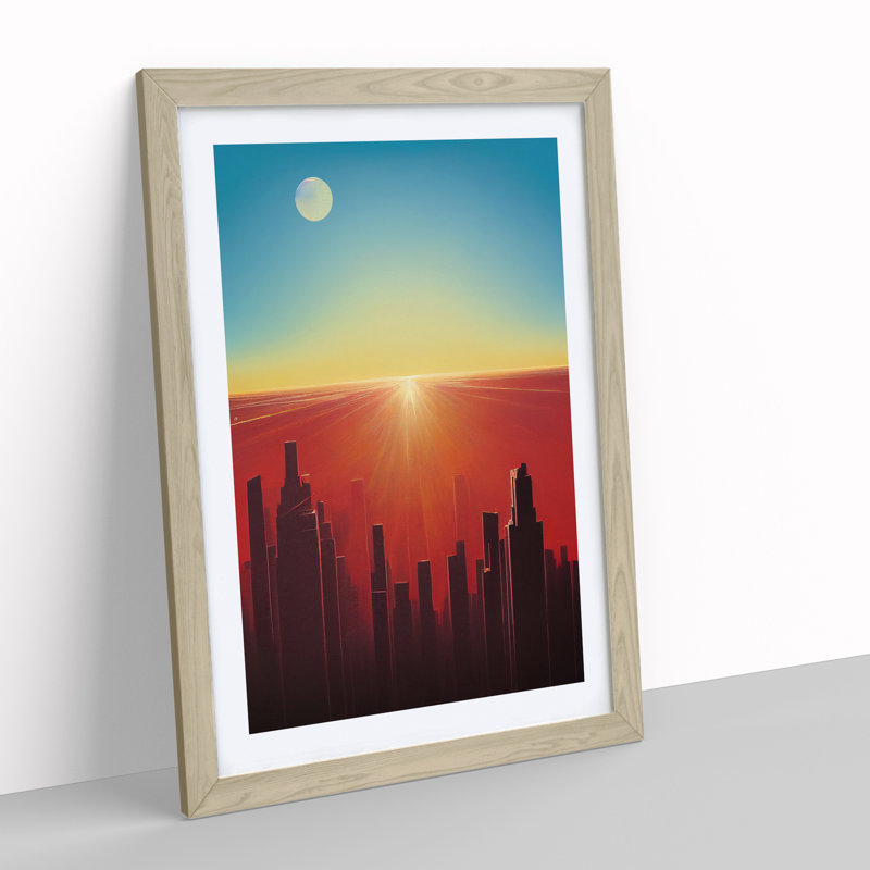 Beauteous City Skyline Abstract 1 Piece Single Picture Frame Wall Art, 64cm H x 46cm W x 2cm D, Oak Framed