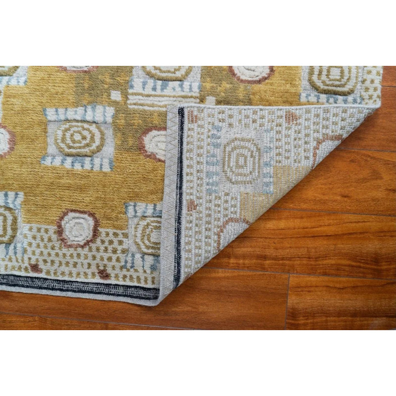 Petit tapis décoratif 3 x 5 po, tapis en laine noué à la main, tapis géométrique tribal jaune moutarde, tapis d'entrée Rakel