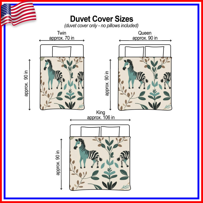 Zebra And Foliage Pattern Duvet Covers, King