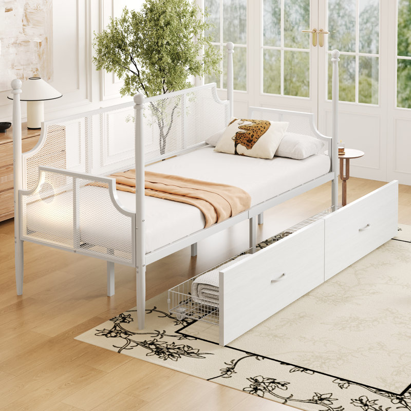 Metal Storage Bed Frame 90 x 200 cm, White