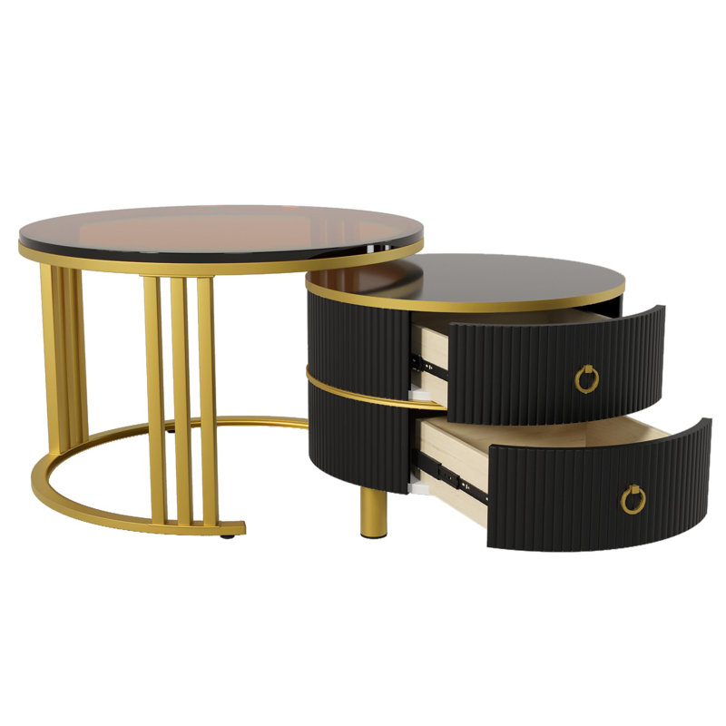 Aveanna Coffee Table with Storage, Brown/Black, Black
