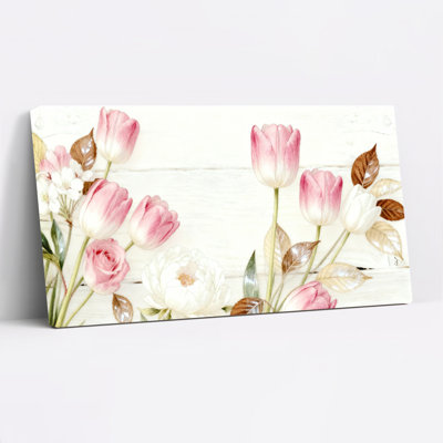 Floral Tulip And Rose Canvas Wrapped Wall Art Oil Painting Print Set Of 1