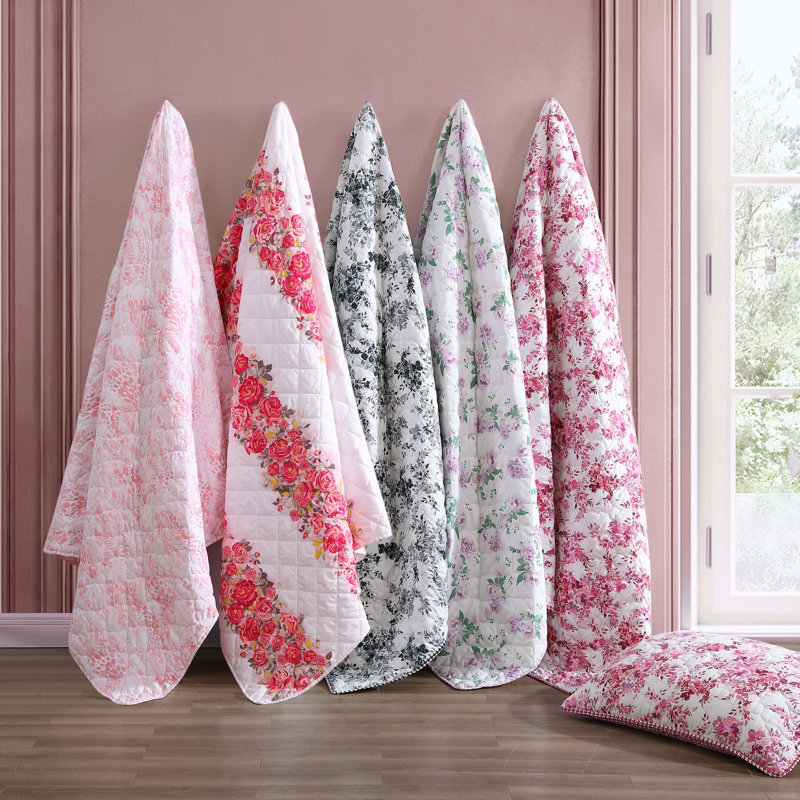 Full Pink Microfiber Reversible Quilt Set with Shams