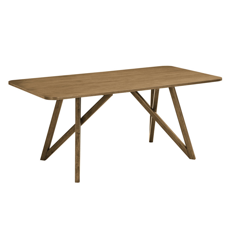 Table de salle à manger rectangulaire de 70 pouces de largeur, base géométrique en forme de croix, coins arrondis, finition en placage, 6 places assises, bois d'hévéa et avec plateau de table spacieux, base, fabriquée, profondeur de 36 pouces, 30 pouces