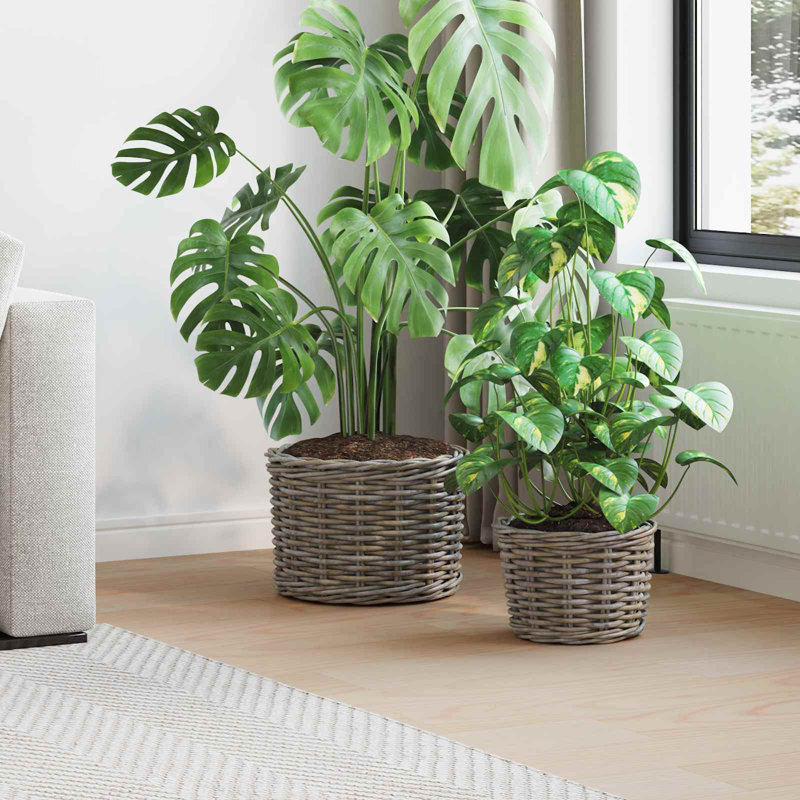  Planter Basket With Storage 2 Pcs Decor Container Display Woven Outdoor, Grey