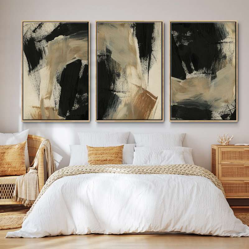 Baked Paintstrokes IV, ensemble de 3 toiles encadrées, Naturel, H 27 po x l 54 po