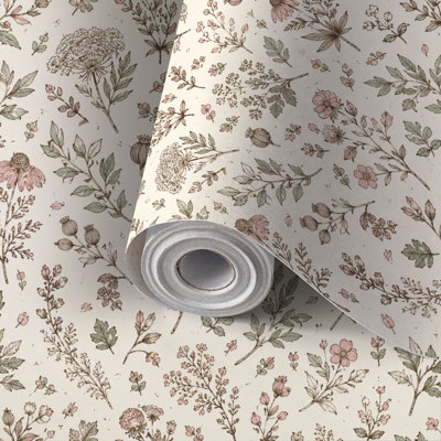 Peel and Stick Wallpaper Contact Paper Monochrome Botanical Sketch Wildflowers Leaves Self Adhesive and Removable 17.7in x 118in(45x300cm)