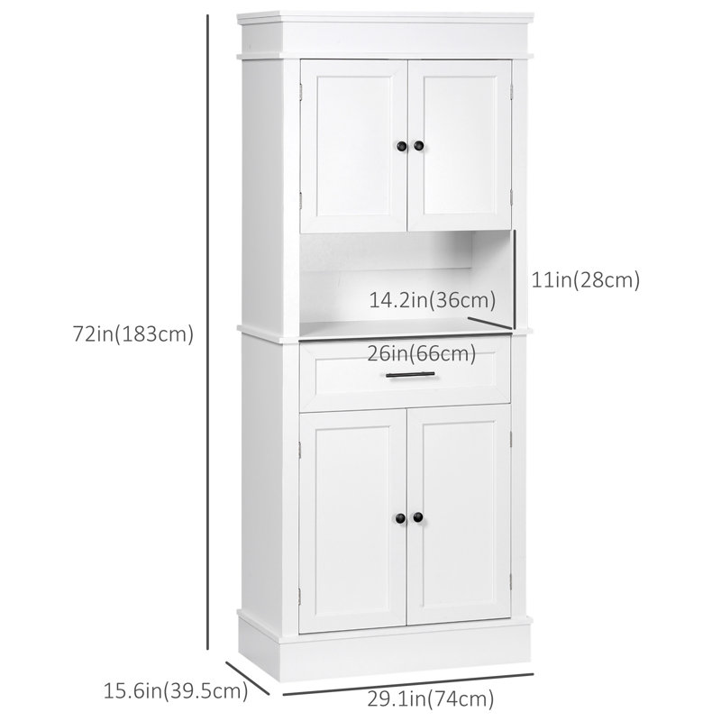 White Freestanding Kitchen Pantry with Adjustable Shelves