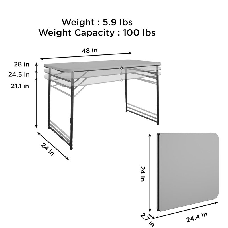 Gray Adjustable Height Fold-in-Half Portable Utility Table