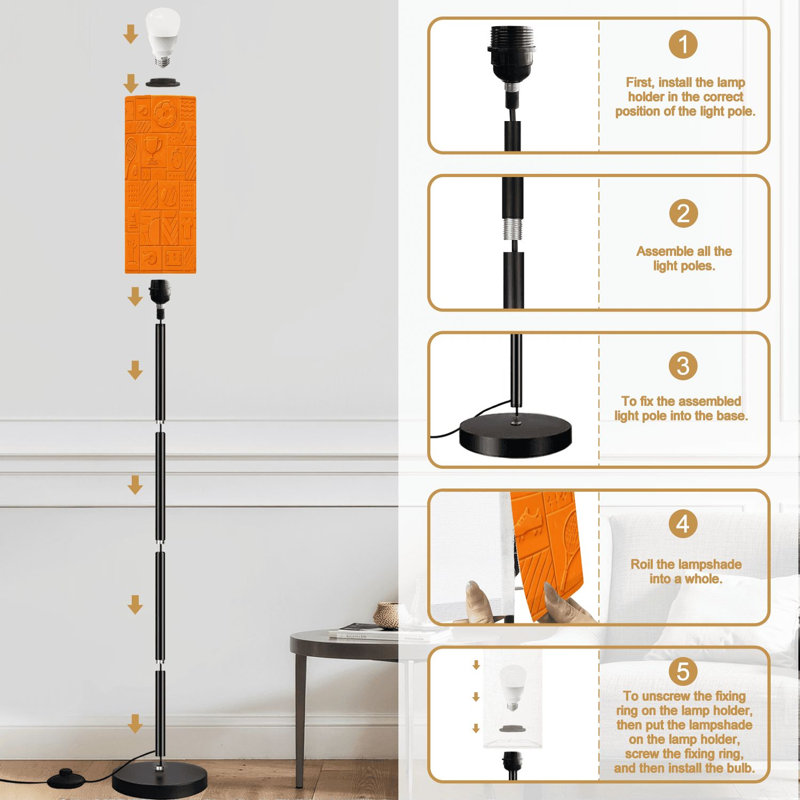 Lampe sur pied à activité mince sans soudure orange remise en forme à intensité variable moderne avec télécommande interrupteur au pied ampoule abat-jour grand poteau d'angle pour salon chambre bureau
