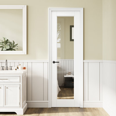 24“x80"Interior 1-Lite Clear Glass Primed Slab Door Prefinished Solid Core Wood Standard Door by Ark Design 