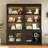 83.4"Tall Bookshelf Suite with LED Lighting, Modern Bookcases with Glass Doors and Drawers,2-Piece Set Storage Bookcase Suite with Open Shelves for Living Room,Home Office,Black
