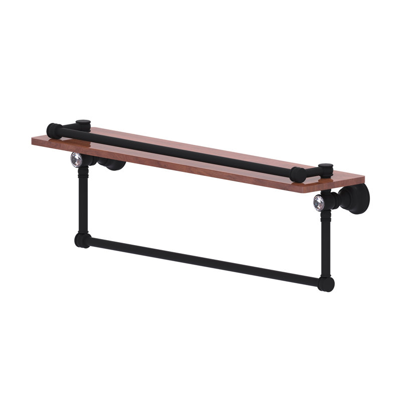 Freyja Ironwood Bracket Shelf with Towel Bar, Matte Black, 5.54" H x 22" W x 7.4" D