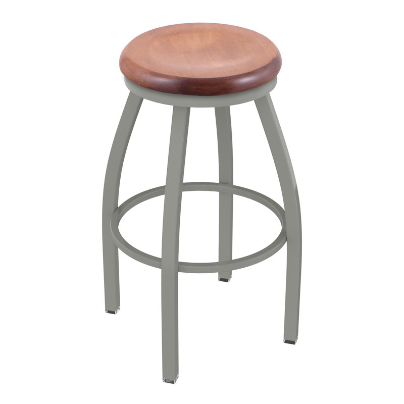 802 Misha Swivel Bar Stool, Anodized Nickel, Medium Maple, Extra Tall (36" Seat Height)