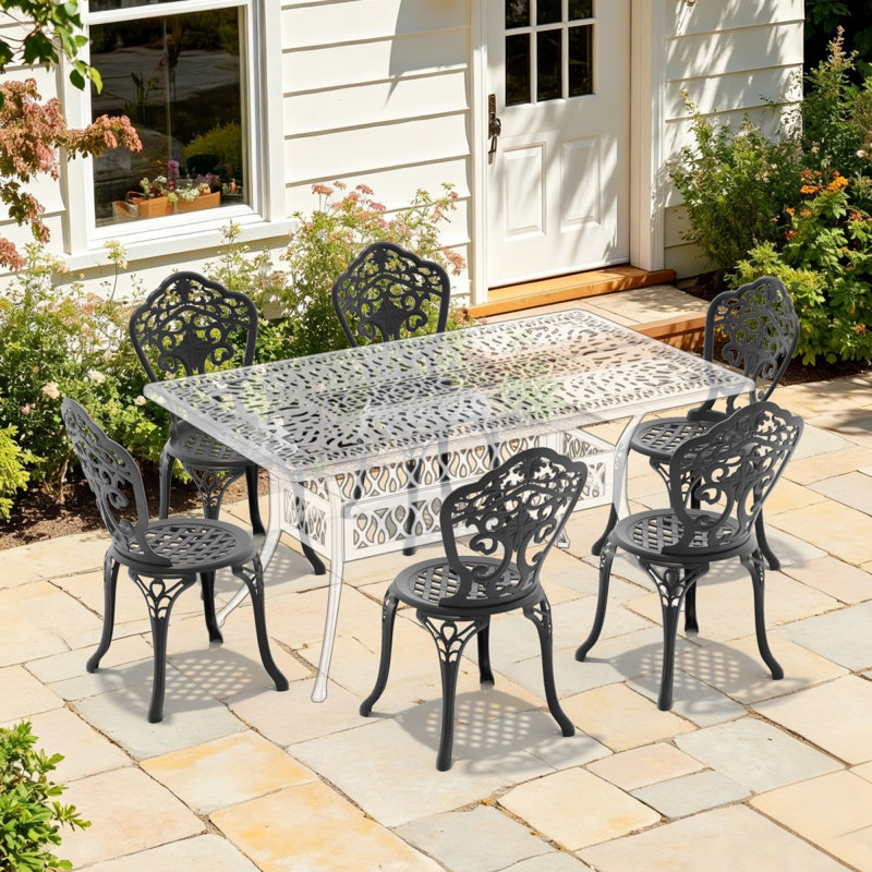 Chaise de patio en fonte d'aluminium 6 pièces avec cadre noir