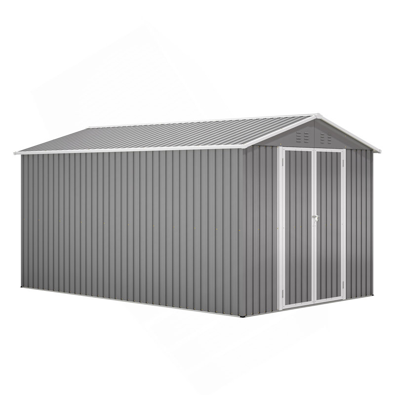 8 X 12 FT Outdoor Storage Shed, Large Metal Tool Storage With Aluminium Frame And Lockable Doors, Storage For Backyard Garden Patio Lawn, Grey