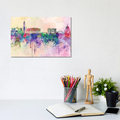 Venice Skyline In Watercolor Background by Paul Rommer - Gallery-Wrapped Canvas Giclée on Canvas