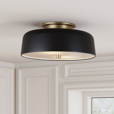 Flush Mount Ceiling Light With Metal Shade And Glass Diffuser