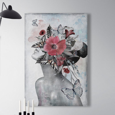 Coquelicots et papillons-reproduction sur toile tendue