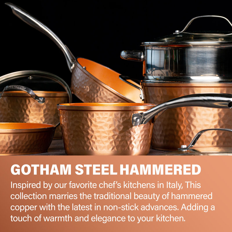 Hammered Copper 15-Piece Nonstick Aluminum Cookware and Bakeware Set