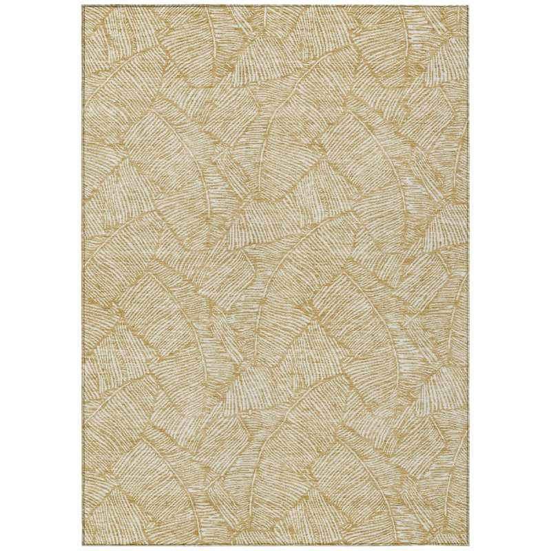3' X 5' Gold Floral Washable Indoor Outdoor Area Rug