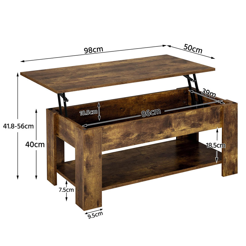 Raunda Lift Top Coffee Table with Storage, Rustic Brown