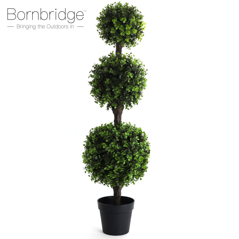 4' Green Plastic Boxwood Topiary Tree in Black Planter