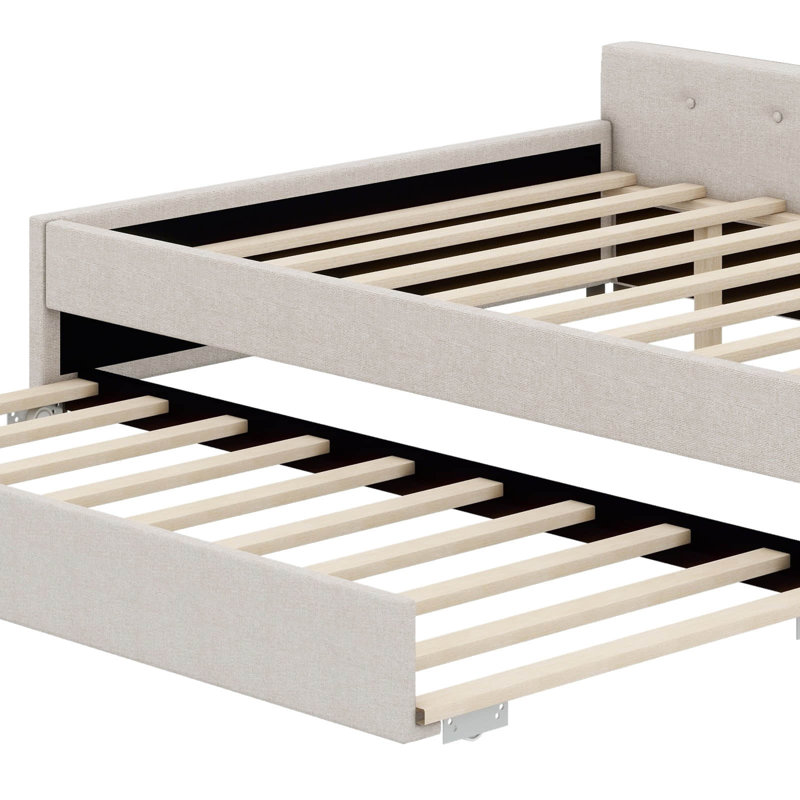 Lit plateforme tapissier avec port USB et lit gigogne simple, Double