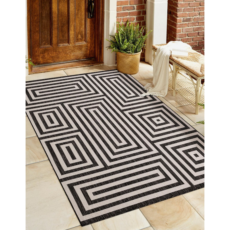 Tapis contemporain noir et blanc Bello, Rectangle 2 pi x 3 pi 1 po