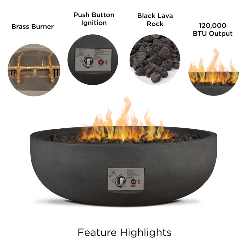 Carson 38" Round Concrete Propane Fire Pit in Carbon by Jensen Co., 14.5" H x 38" W x 38" D, Natural Gas, Black