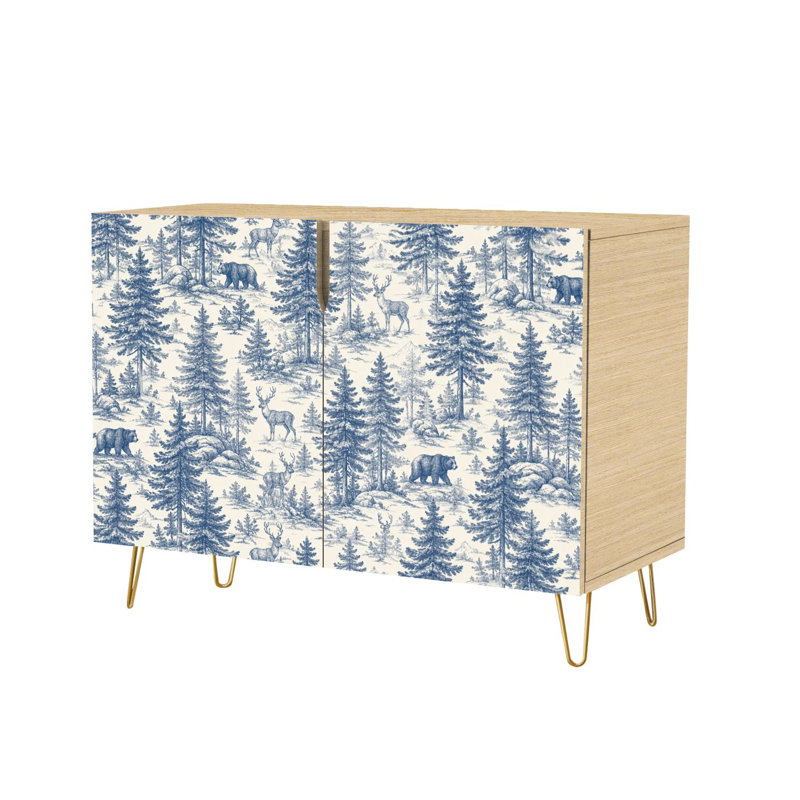 Buffet Buffet avec rangement Winter Forest Wildlife Pine Trees Bears avec 2 portes pour le salon et la cuisine